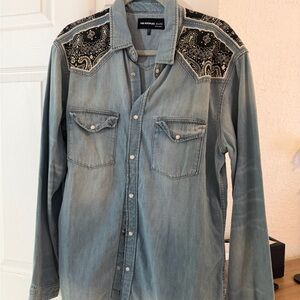 The Kooples Light Blue Denim Shirt with Black Paisley